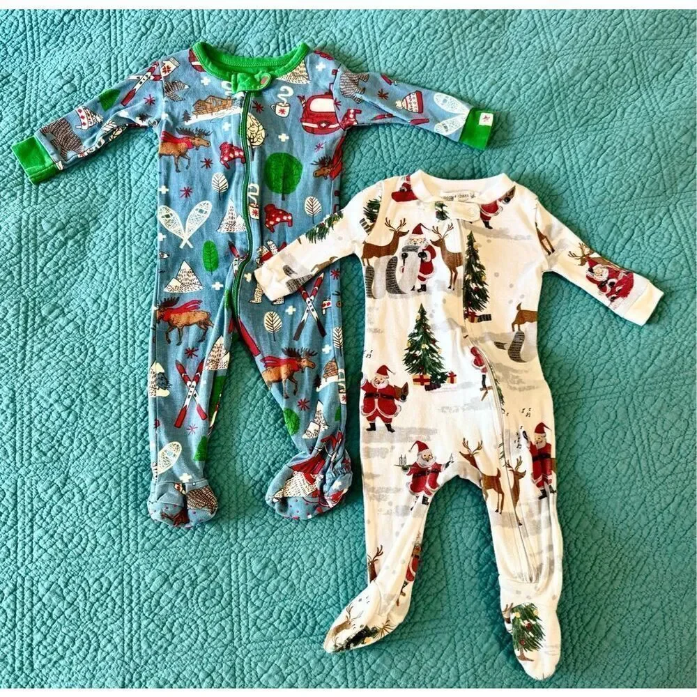Pottery Barn Kids & Hatley Kids Bundle Christmas Santa Nursery Sleepwear Footsie